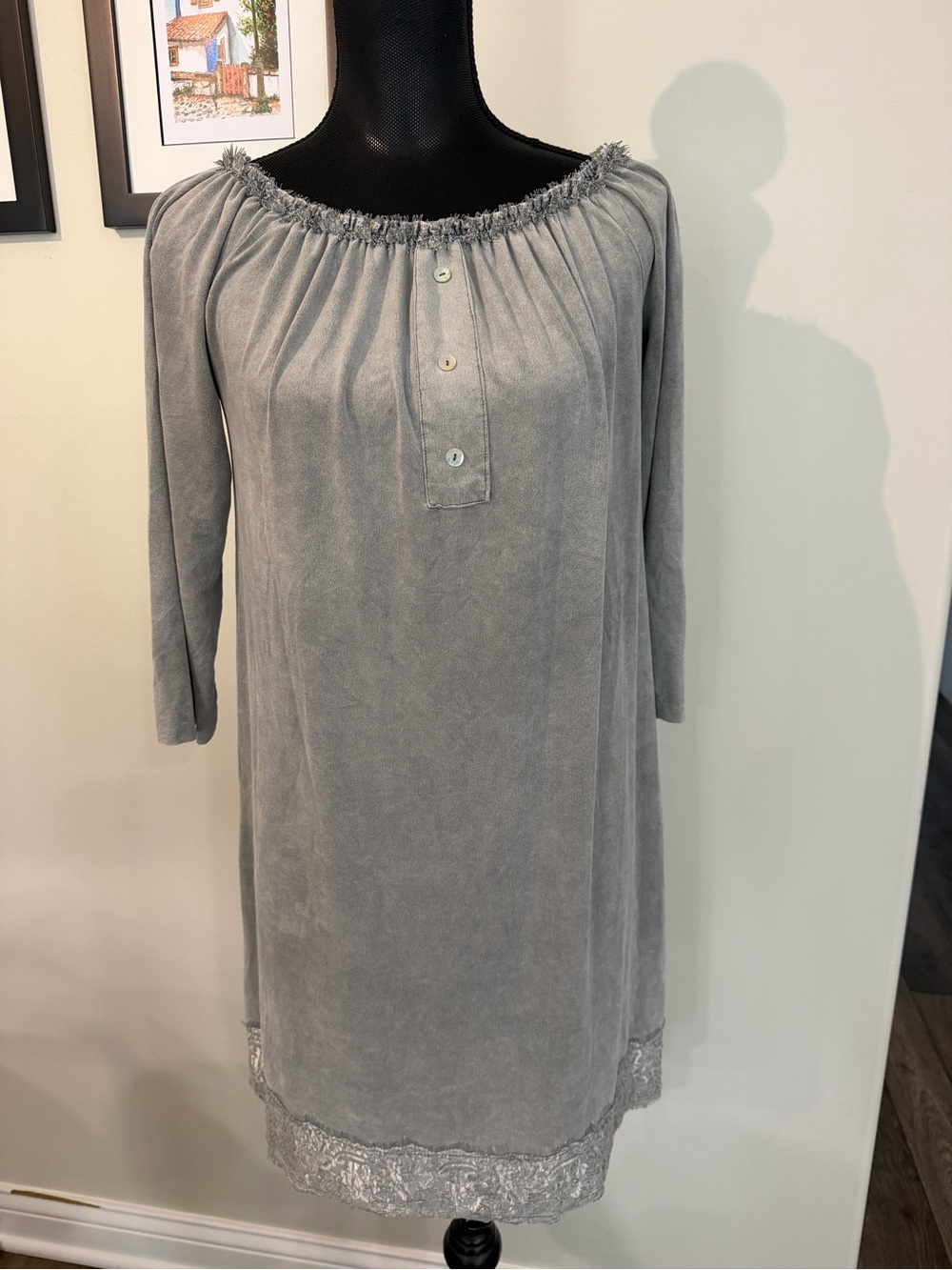 Off-Shoulder 3/4 Sleeve Gray Women's Tunic Dress S